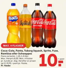 SPAR Coca-Cola, Fanta, Tuborg Squash, Sprite, Fuze, Ramlösa eller Schweppes tilbud