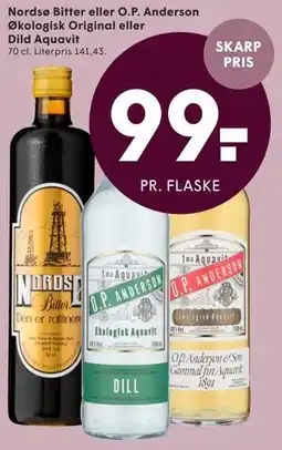 SPAR Nordsø Bitter eller O.P. Anderson Økologisk Original eller Dild Aquavit tilbud