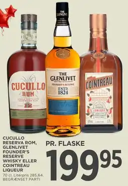 MENY CUCULLO RESERVA ROM, GLENLIVET FOUNDER’S RESERVE WHISKY ELLER COINTREAU LIQUEUR tilbud