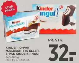 MENY KINDER 10-PAK MÆLKESNITTE ELLER 8-PAK KINDER PINGUI tilbud