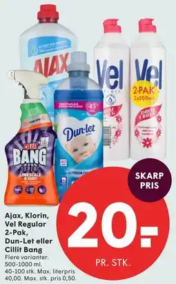SPAR Ajax, Klorin, Vel Regular 2-Pak, Dun-Let eller Cillit Bang tilbud