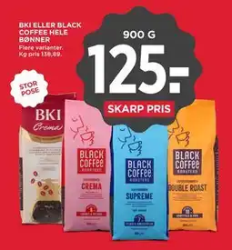 MENY BKI ELLER BLACK COFFEE HELE BØNNER tilbud