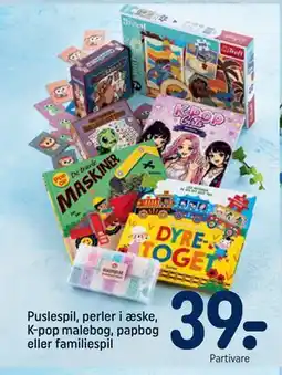REMA 1000 Puslespil, perler i æske, K-pop malebog, papbog eller familiespil tilbud