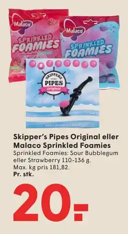 SPAR Skipper’s Pipes Original eller Malaco Sprinkled Foamies tilbud