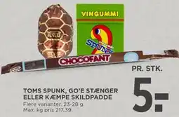 MENY TOMS SPUNK, GO’E STÆNGER ELLER KÆMPE SKILDPADDE tilbud