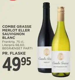 MENY COMBE GRASSE MERLOT ELLER SAUVIGNON BLANC tilbud