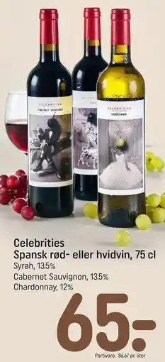 REMA 1000 Celebrities Spansk rød- eller hvidvin, 75 cl tilbud