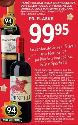 MENY RAMÓN BILBAO RIOJA GRAN RESERVA 2016 ELLER ROCCA DI FRASSINELLO ORNELLO 2023 MAREMMA TOSCANA tilbud