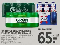 MENY GRØN TUBORG, CARLSBERG PILSNER ELLER 1664 BLANC tilbud