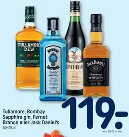 REMA 1000 Tullamore, Bombay Sapphire gin, Fernet Branca eller Jack Daniel's tilbud