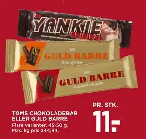 MENY TOMS CHOKOLADEBAR ELLER GULD BARRE tilbud