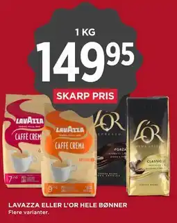 MENY LAVAZZA ELLER L’OR HELE BØNNER tilbud