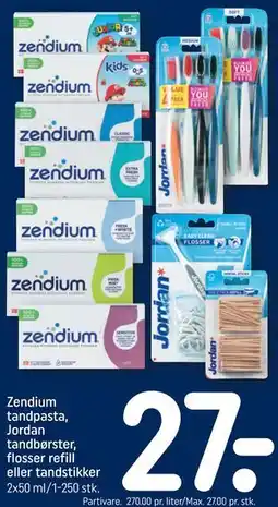 REMA 1000 Zendium tandpasta, Jordan tandbørster, flosser refill eller tandstikker tilbud