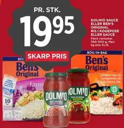 MENY DOLMIO SAUCE ELLER BEN’S ORIGINAL RIS I KOGEPOSE ELLER SAUCE tilbud