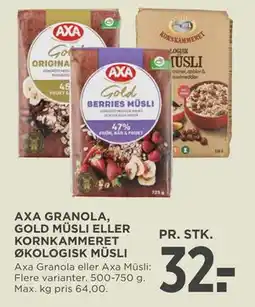 MENY AXA GRANOLA, GOLD MÜSLI ELLER KORNKAMMERET ØKOLOGISK MÜSLI tilbud