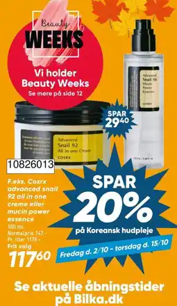 Bilka Cosrx advanced snail 92 all in one creme eller mucin power essence tilbud