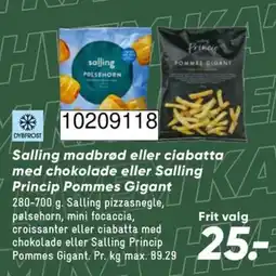 Bilka Salling madbrød eller ciabatta med chokolade eller Salling Princip Pommes Gigant tilbud