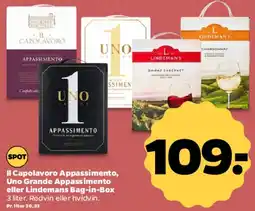 Netto Il Capolavoro / Uno Grande Appassimento / Lindemans Bag-in-Box tilbud