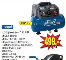 Harald Nyborg scheppach kompressor 1,6 hk tilbud