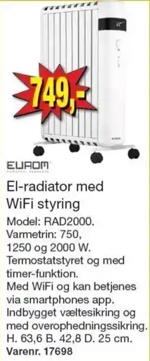 Harald Nyborg Eurom el-radiator med wifi styring tilbud