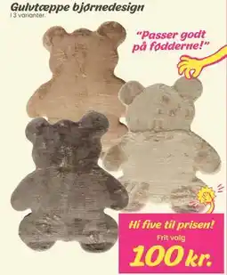 Hi five Gulvtæppe bjørnedesign tilbud