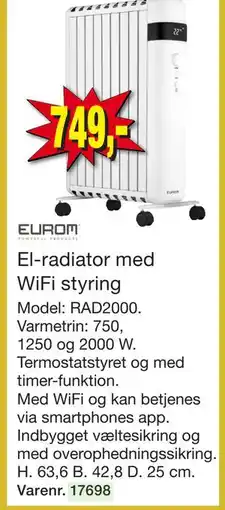 Harald Nyborg El-radiator med WiFi styring tilbud