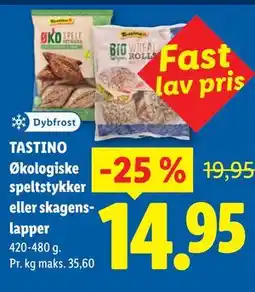 Lidl TASTINO Økologiske speltstykker eller skagenslapper tilbud