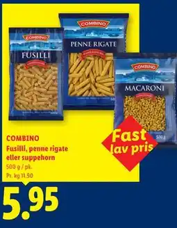 Lidl COMBINO Fusilli, penne rigate eller suppehorn tilbud