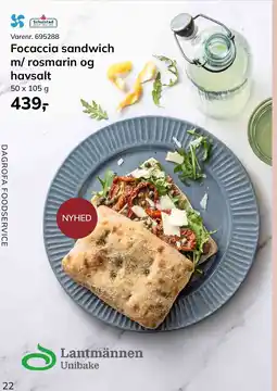 Dagrofa Food Service Lantmännen Unibake Focaccia sandwich m/ rosmarin og havsalt tilbud