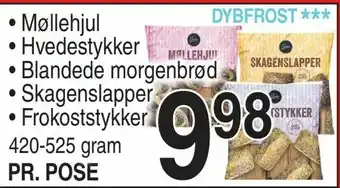 Møllehjul • Hvedestykker • Blandede morgenbrød • Skagenslapper • Frokoststykker
