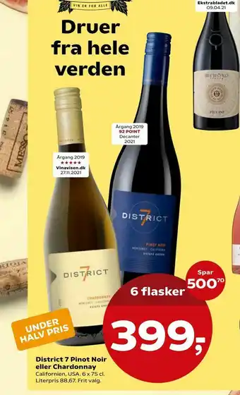 Kvickly District 7 Pinot Noir eller Chardonnay tilbud