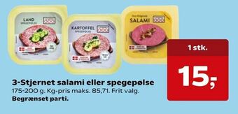 Kvickly 3-Stjernet salami eller spegepølse tilbud