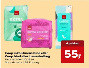Kvickly Coop inkontinens bind eller Coop bind eller trusseindlæg tilbud