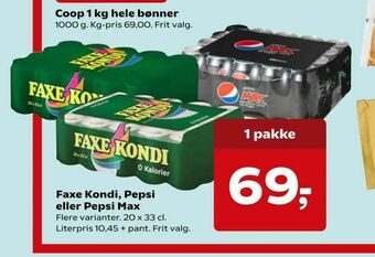 Kvickly Faxe Kondi, Pepsi eller Pepsi Max tilbud