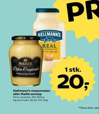 SuperBrugsen Hellmann's mayonnaise eller Maille sennep tilbud