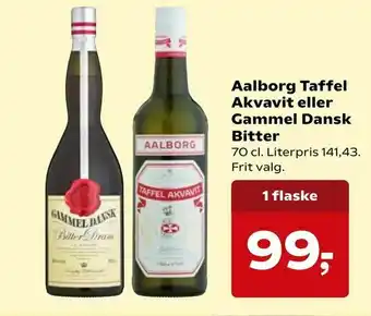 SuperBrugsen Aalborg Taffel Akvavit eller Gammel Dansk Bitter tilbud