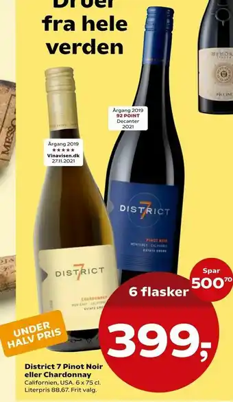 SuperBrugsen District 7 Pinot Noir eller Chardonnay tilbud
