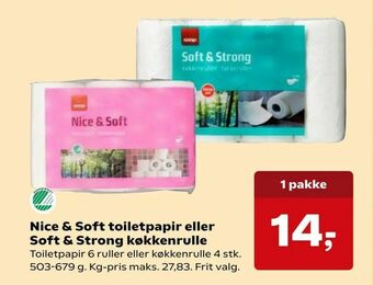 SuperBrugsen Nice & Soft toiletpapir eller Soft & Strong køkkenrulle tilbud