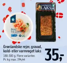 Føtex Grønlandske rejer, gravad, kold- eller varmrøget laks tilbud