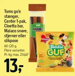 Føtex Toms / Cloetta / Malaco slikvarianter tilbud