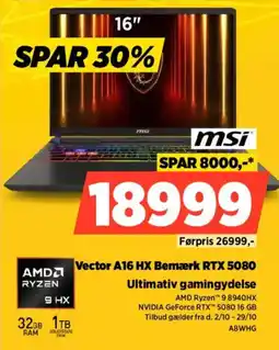 Power msi Vector A16 HX Bemærk RTX 5080 tilbud