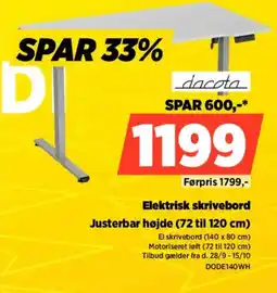 Power dacota elektrisk skrivebord tilbud