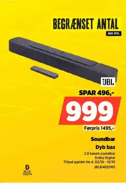 Power JBL Soundbar Dyb bas tilbud