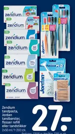 REMA 1000 Zendium tandpasta / Jordan tandbørster, flosser refill eller tandstikker tilbud