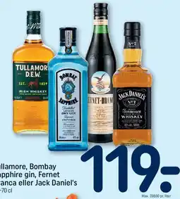 REMA 1000 Tullamore, Bombay Sapphire gin, Fernet Branca eller Jack Daniel's tilbud