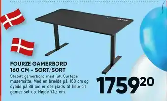 Bilka Fourze gamerbord 160 cm - sort/sort tilbud