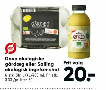 Bilka Dava økologiske gårdæg eller Salling økologisk ingefær shot tilbud