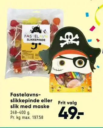 Bilka Fastelavns slikkepinde eller slik med maske tilbud