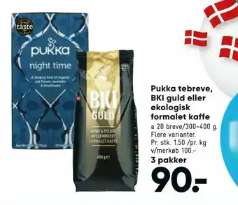 Bilka Pukka tebreve, BKI guld eller økologisk formalet kaffe tilbud