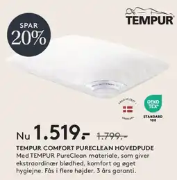 SENG TEMPUR COMFORT PURECLEAN HOVEDPUDE tilbud